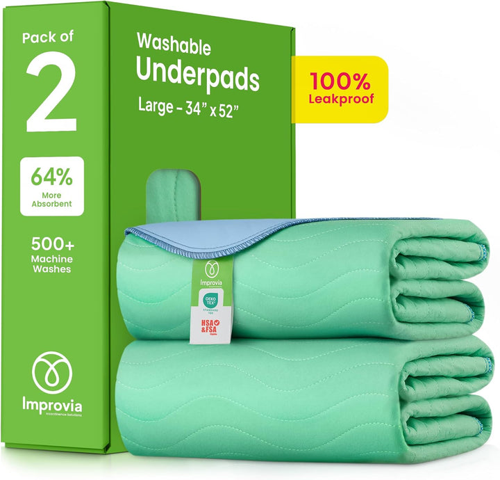 ® Washable Underpads, 34" X 36" (Pack of 4) - Heavy Absorbency Reusable Bedwetting Incontinence Pads for Kids, Adults, Elderly, and Pets - Waterproof Protective Pad for Bed, Couch, Sofa, Floor