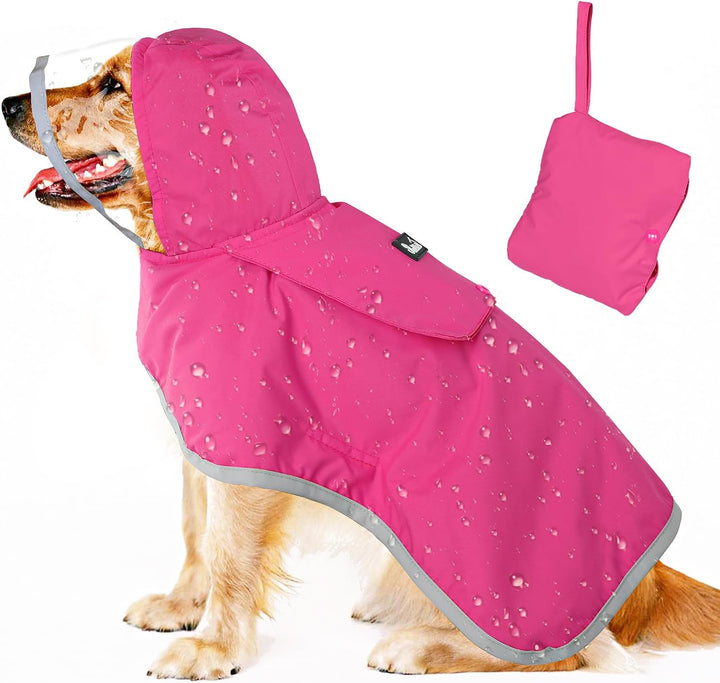 Dog Raincoat, Adjustable Dog Rain Jacket with Clear Hooded Double Layer for Large Medium Small Dogs Puppies, Waterproof Rain Coat Poncho with Reflective Storage Pocket & Rim (Yellow,M)