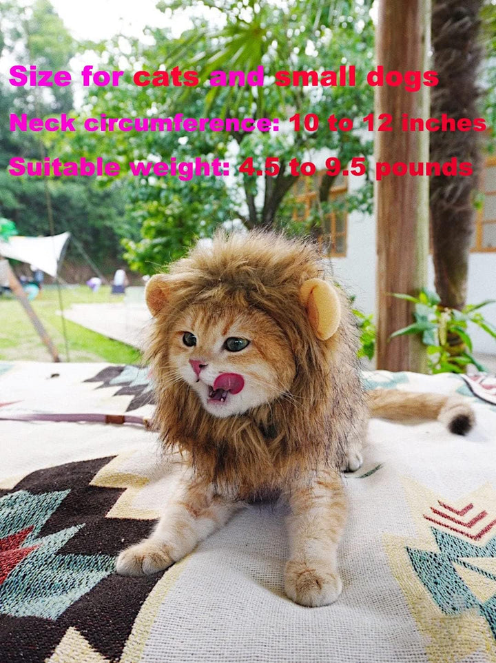 Lion Mane Wig for Cat Costume Pet Adjustable Washable Comfortable Fancy Lion Hair Cat Clothes Dress for Halloween Christmas Easter Festival Party Activity (Brown)