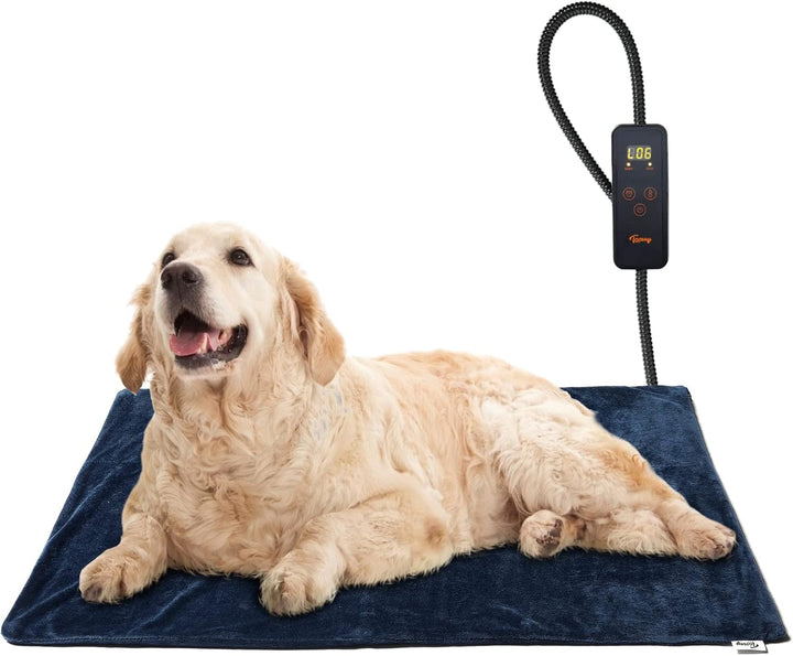 Small Pet Heating Pad, 6 Adjustable Temperature Dog Cat Heating Pad with Timer, Waterproof Heated Cat Bed with Chew Resistant Cord, Indoor Electric Pet Heated Mat 18X16In
