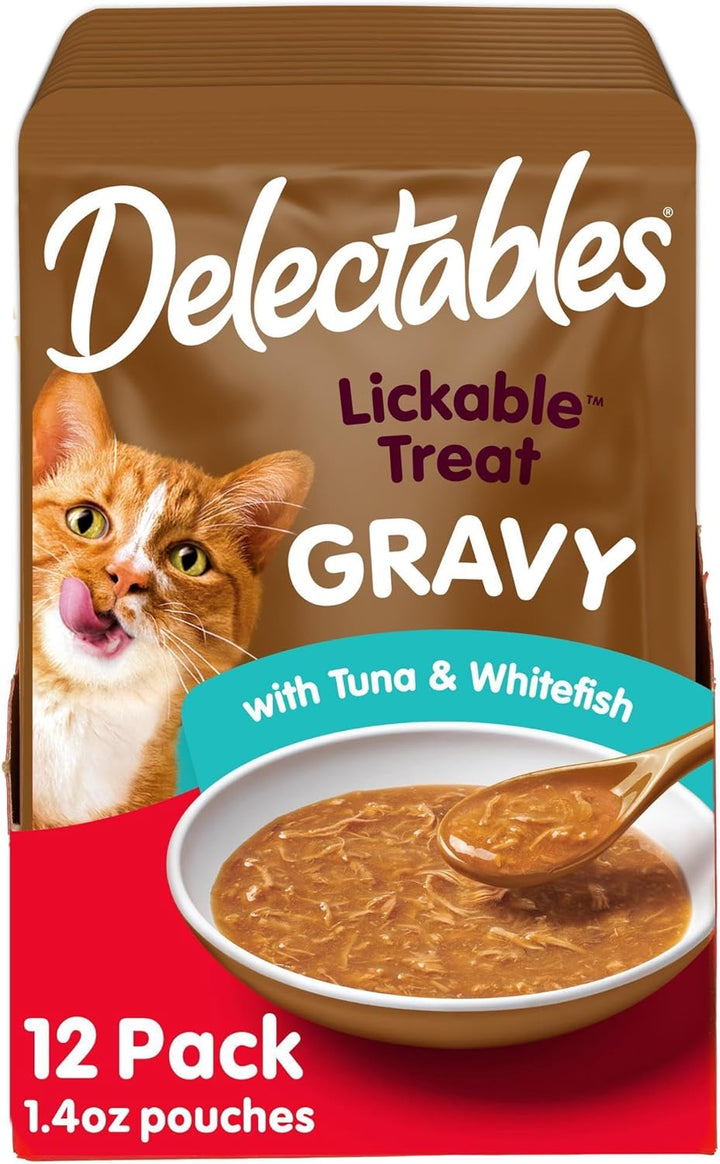 New! Delectables Lickable Treat Gravy Variety Wet Cat Treat & Food Topper, Food Topper, Hydrating, Grain-Free, No Fillers, No By-Products, No Added Preservatives, 1.4Oz Pouch, 30 Pack