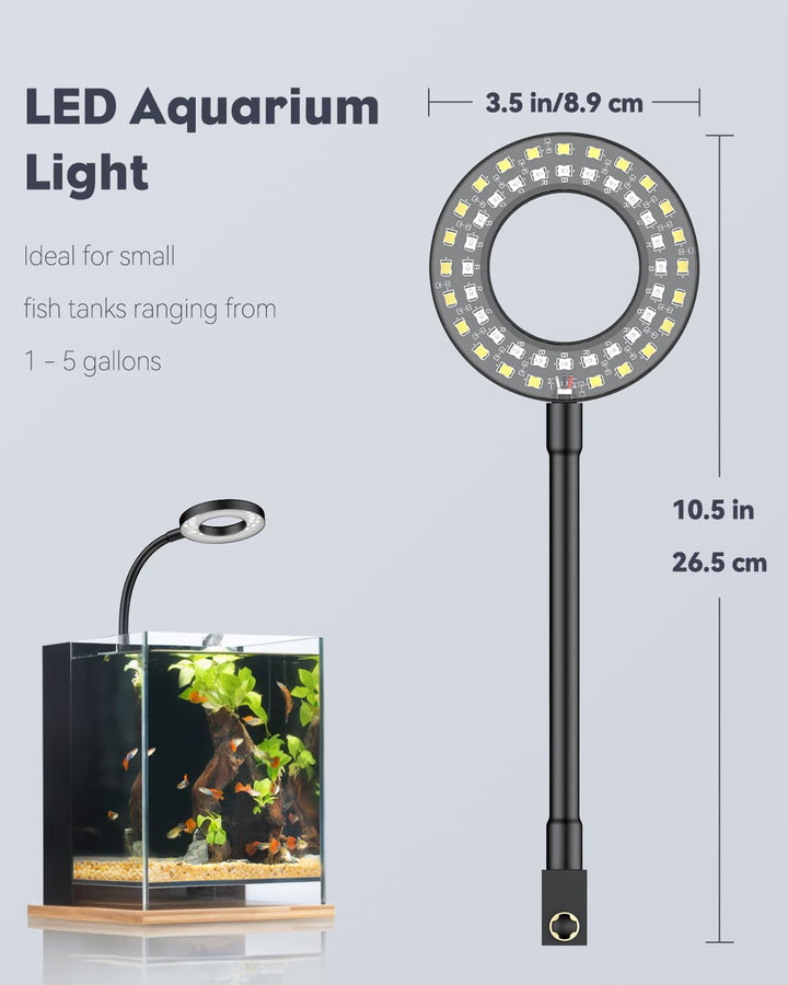 6 W LED Aquarium Light for 1 to 5 Gallon Fish Tanks Clip on Fish Tank Light USB Moving Aquarium Lamp with Full Spectrum Dimmable White Blue Red Green Lights with Timer (Adapter Not Included)