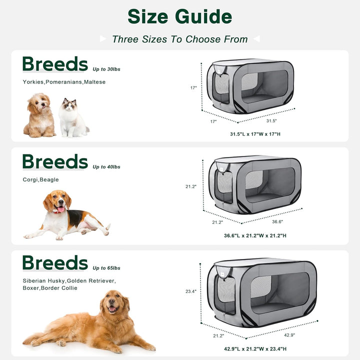 36In Portable Large Dog Bed - Pop up Dog Kennel, Indoor Outdoor Crate for Pets, Portable Car Seat Kennel, Cat Bed Collection, Grey