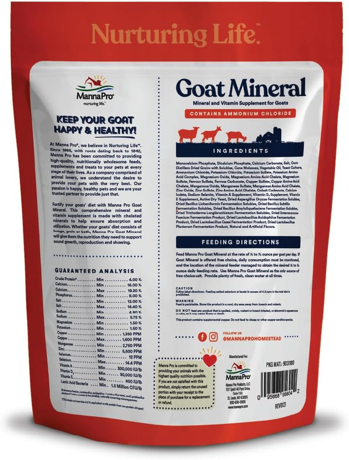 Goat Mineral Supplement, Essential Vitamins & Minerals for Growth & Development, Includes Ammonium Chloride & Microbial Blend for Digestive Health, 8 Lbs