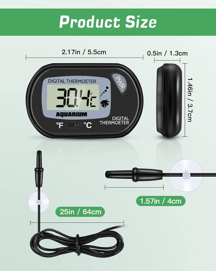 Digital Aquarium Thermometer, Fish Tank Thermometer, Water Thermometer with Large LCD Display, Reptile Thermometer for Fish Tank Water Terrarium