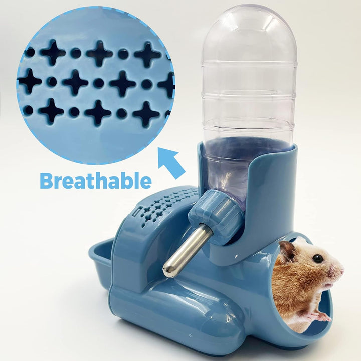 3 in 1 Hamster Water Bottle No Drip Small Animal Water Bottle Automatic Bottle Dispenser with Food Container Base Hut and Hideout Base 4Oz/120Ml,Leekproof, BPA Free