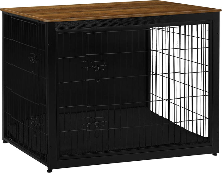 Dog Crate Furniture with Cushion, Wooden Kennel Table with Double Doors, Indoor Dog House, Small/Medium/Large/Extra Large Size, 27.2" L, Rustic Brown