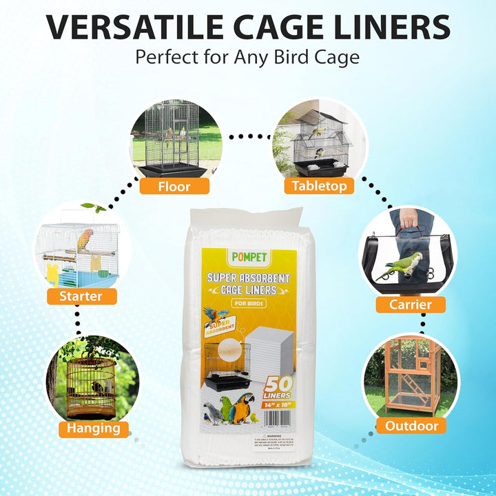 14" X 18" Disposable Bird Cage Liners 50 Units, Super Absorbent, Parakeets, Cockatiels, Doves, Canaries, Parrots
