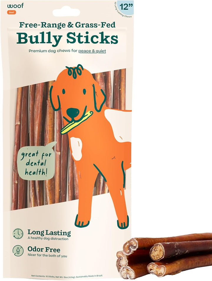 Bully Sticks Dog Treats - Chew Sticks for Dogs - Long-Lasting Dog Chew Treats - Made with Free-Range, Grass-Fed Beef - 6" Sticks - 10Pk