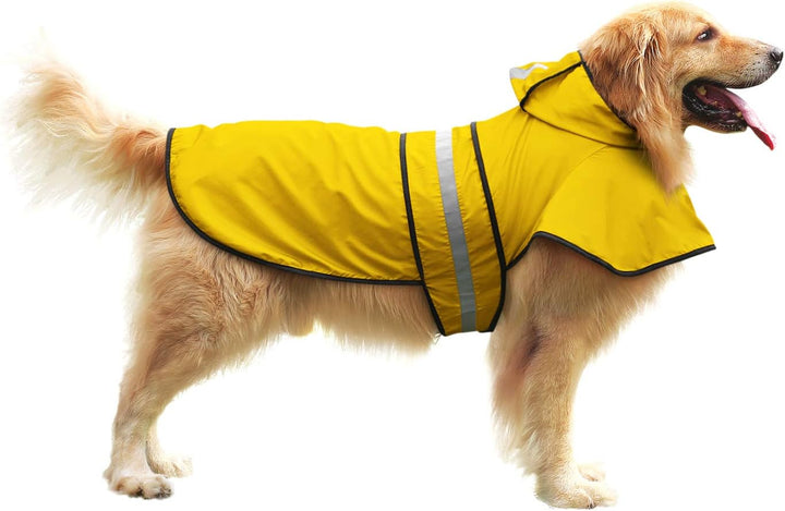 Dog Raincoat Jacket Reflective Adjustable Hooded Pet Poncho Rain Coat with Leash Hole for Small to X-Large Dogs Yellow - L