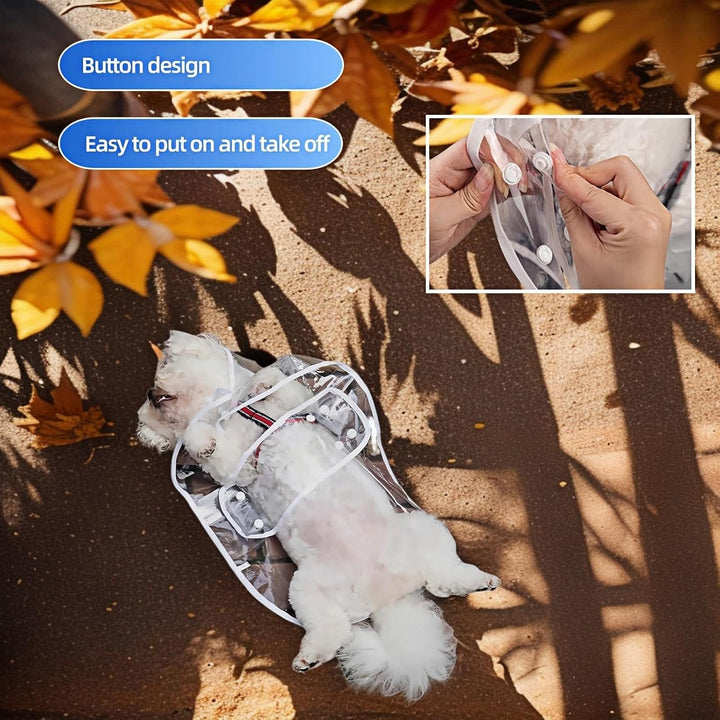 Clear Dog Rain Poncho for Small Medium Dogs,Heavy Waterproof Raincoat with Hidden Leash Hole&Adjustable Snaps,Pet Hooded Cape for Bichon Poodle (4-8Lbs) (Transparent, Medium)