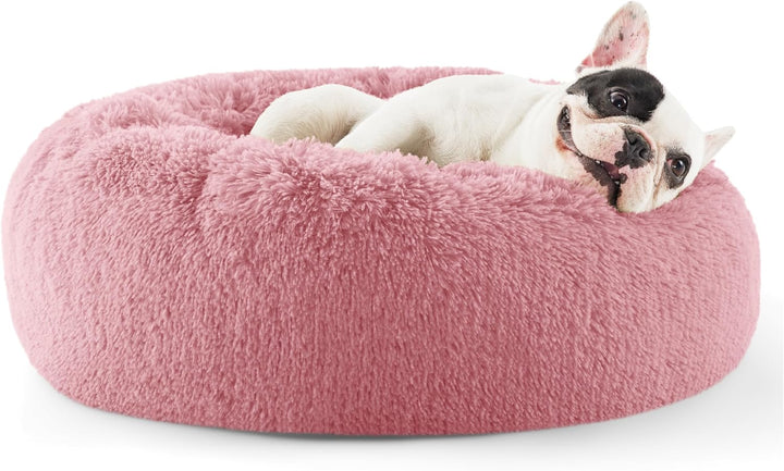 Calming Dog Bed Medium Size Dog - Donut Washable Medium Pet Bed, 30 Inches Anti-Slip round Fluffy Plush Faux Fur Cat Bed, Fits up to 45 Lbs Pets, Camel