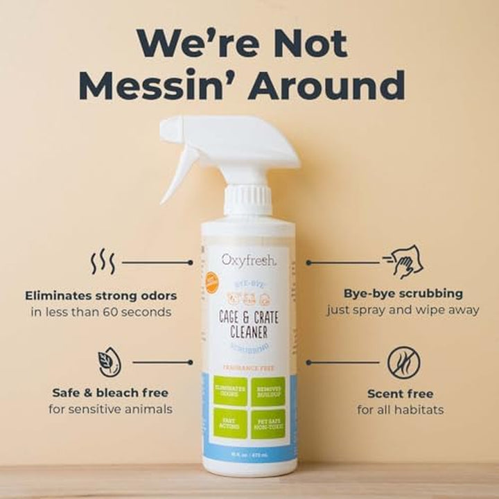 Premium Crate & Cage Cleaner – Professional Dog Crate & Small Animal & Bird Cage Odor Eliminator – Quickly Cleans, Removes Poop & Deodorizes Pet Odors – Safe & Bleach Free