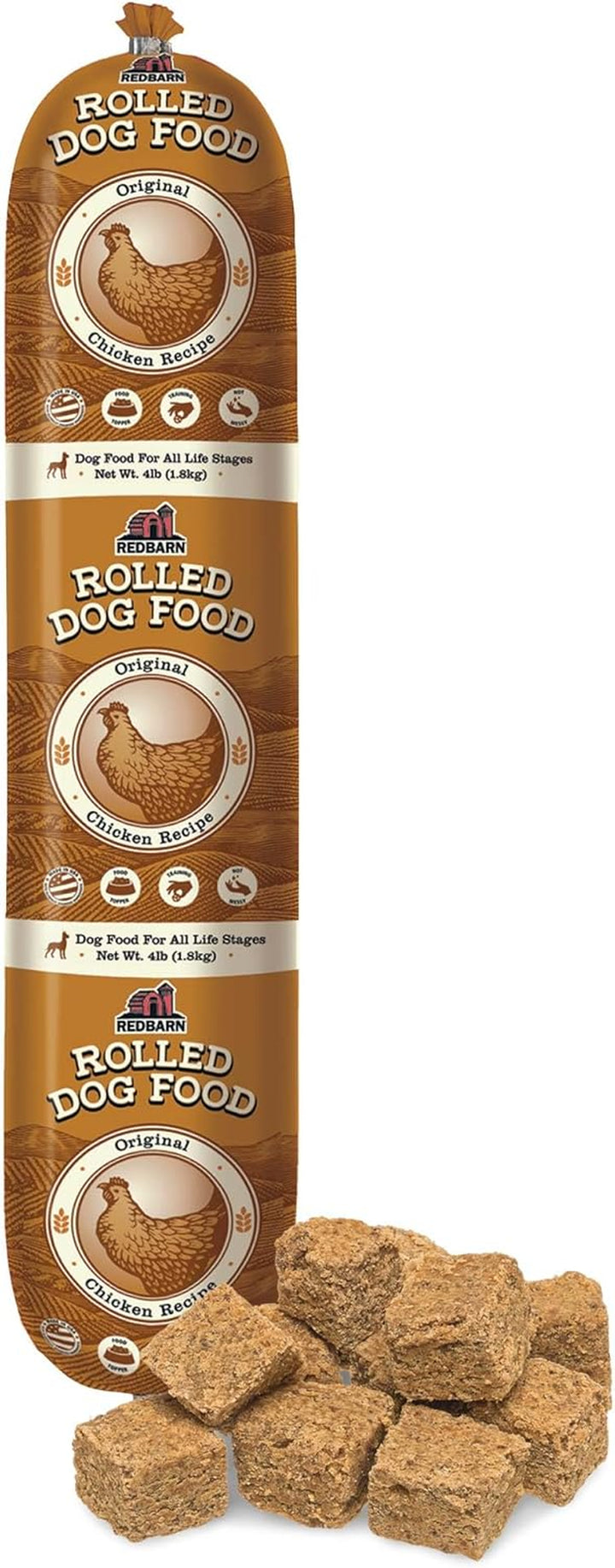 All-Natural Premium Rolled Dog Food, Chicken Recipe - Soft Semi-Moist Wet Formula for High Protein Diet, Training Rewards, & Treat Pill Concealer - 4 Lb, 1 Count