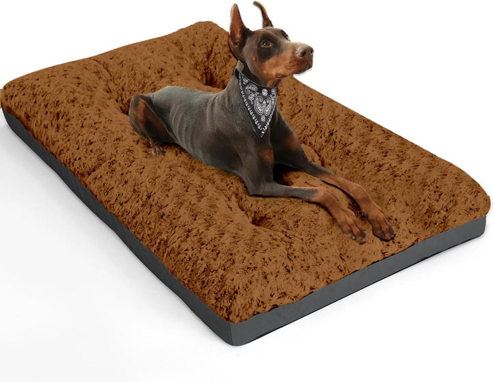 Deluxe Washable Dog Bed for Large Dogs Dog Crate Mat 35 Inch Comfy Fluffy Kennel Pad Anti-Slip for Dogs up to 60 Lbs, 35" X 23", Grey