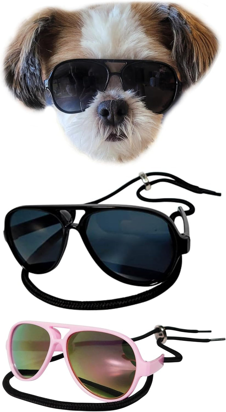 G029 Small Dog Breed up to 15Lbs Cat Pet Aviator Sunglasses Glasses (Black)