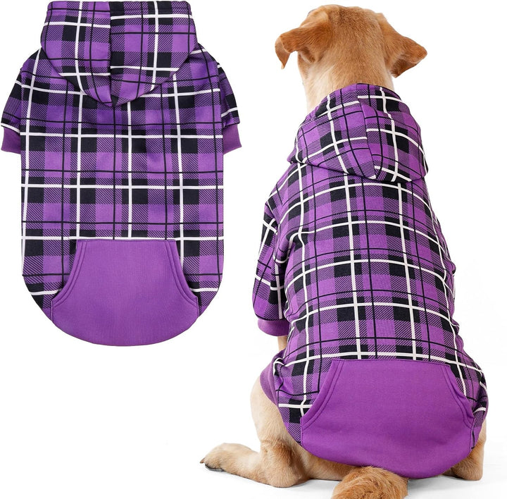 Plaid Dog Hoodie - British Style Warm Dog Sweater Shirt with Leash Hole,Pitbull Clothes Outfits,Winter Coat Apparel for All Breeds Puppy Girl Boy-Cat Apparel