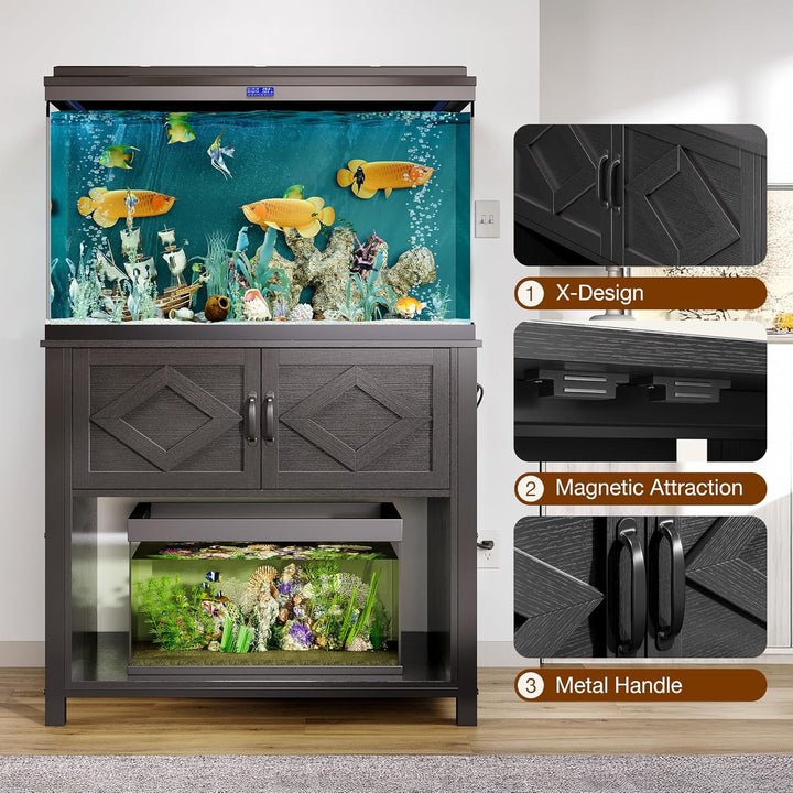 40-50 Gallon Fish Tank Stand with Power Outlets, 660LBS Capacity Heavy Duty Metal Aquarium Stand, Double Fish Tank Stand Table with Cabinet
