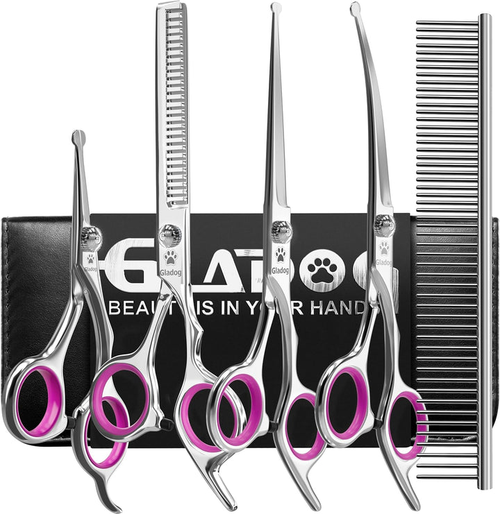 Dog Grooming Scissors Kit with Safety round Tips,  Professional 6 in 1 Grooming Scissors for Dogs, Sharp and Heavy-Duty Dog Grooming Shears for Dogs Cats Pets