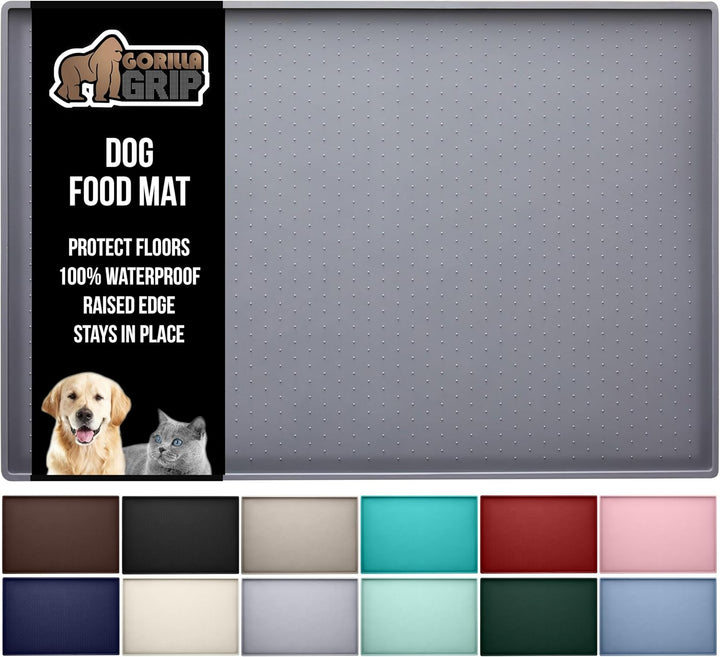 100% Waterproof Raised Edge BPA Free Silicone Pet Feeding Mat, Dog Cat Food Mats Contain Spills Protects Floors, Placemats for Cats and Dogs Water Bowl, Pets Accessories 18.5X11.5 Gray