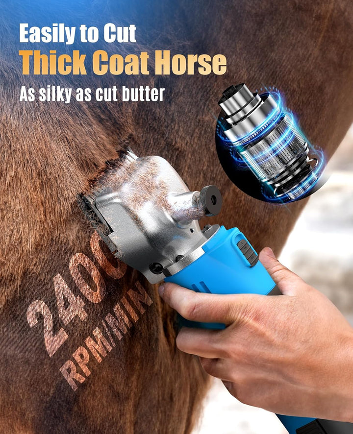 Cordless Horse Clippers,Professional Horse Grooming Clippers with 2 Batteries,Detachable Stainless Steel Blade Heavy Duty Horse Grooming Kit for Thick Coat