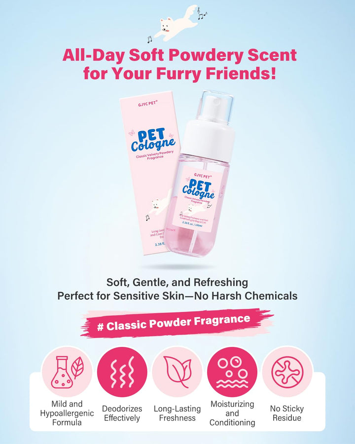 Dog & Cat Cologne | Long-Lasting Classic Powdery Scent | Fur-Conditioning, Non-Sticky Odor Control Formula | Travel-Friendly, 3.38 Fl. Oz
