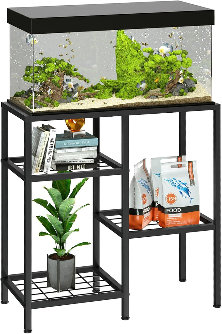 Fish Tank Stand 20 Gallon Aquarium Stand Aquarium Turtle Tank Reptile Tank Stand with 3-Tier Small Metal Shelf Black