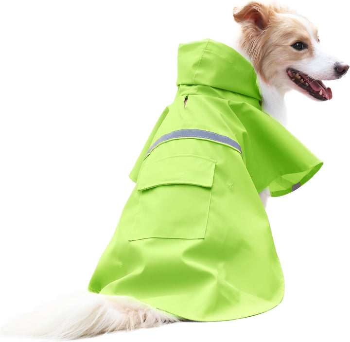 Large Dog Raincoat Adjustable Pet Water Proof Clothes Lightweight Rain Jacket Poncho Hoodies with Strip Reflective (XL, Yellow)