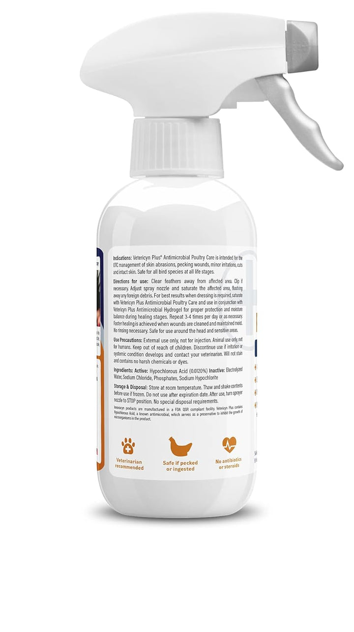 plus Poultry Care Spray | Healing Aid and Skin Repair for Chicken Wounds, Pecking Injuries, Bumblefoot, Vent Prolapses, and More. 8 Ounces