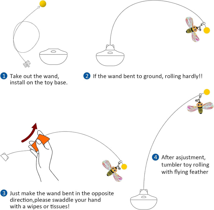 Interactive Cat Toys Cat Exercise Tumbler, Rechargeable Cat Toys for Indoor Cats Spin Butterfly Game Teasing Kitty, Extra Long Feather Wand (P33 Cat Toys)