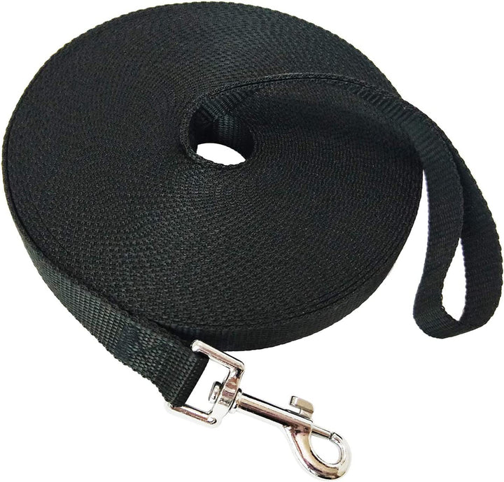 Nylon Training Dog Leash for Small Medium Large Dogs, 15Ft 20Ft 30Ft 50Ft Long Puppy Lead for Obedience Recall Training, Camping (20Ft, Black)