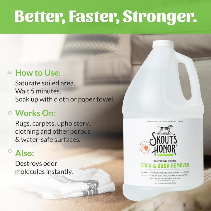 Pet Stain and Odor Remover - Powerful Cleaner for Dog Urine, Sweat, and Other Messes, Destroys and Removes Odor and Stain Molecules, Eco-Friendly Formula for Carpets and Home, 128Oz