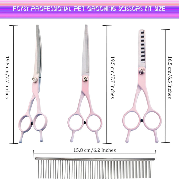 Dog Grooming Scissors Kit,  Professional Dog Trimming Scissors Set, Hair Cutting Curved Thinning Shears for Pet Cat at Home, Pet Grooming Supplies