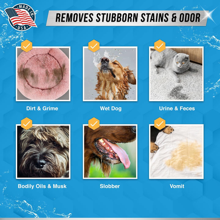 Pet Laundry Detergent Odor Remover -  Enzyme Based Powder Detergent for Dogs Beds, Cat Pee, HE Washer Friendly Natural Enzymatic Deodorizer, Urine, Smell, Dog Drool, Stain Eliminator - 64 Loads