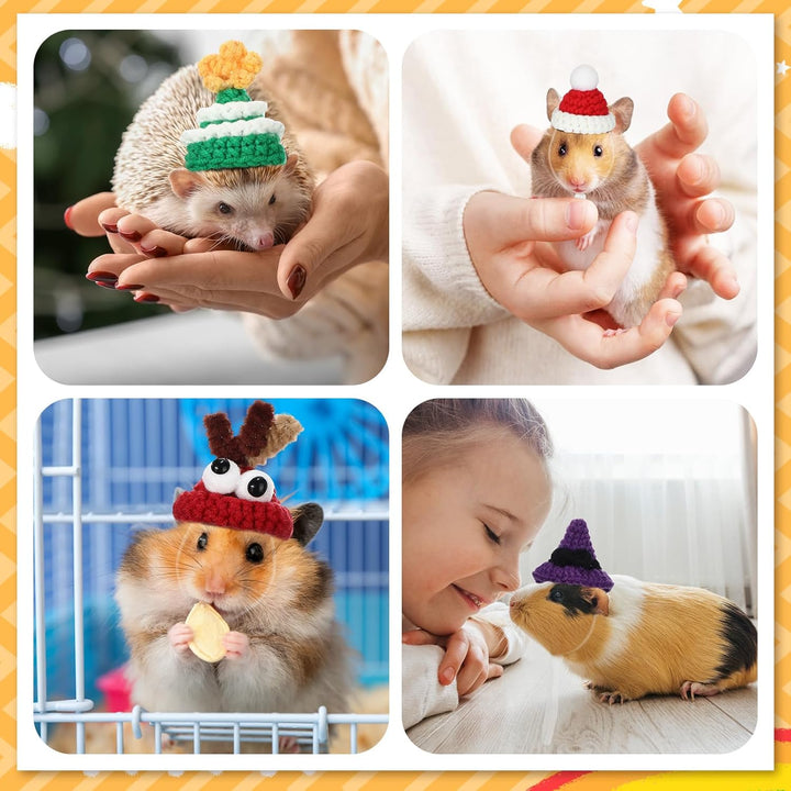 12 Pcs Hamster Hats Mini Hats for Snakes Small Animals Guinea Pig Hamster Bibs Clothes for Lizards Bearded Dragons Holiday Party Costume Accessories(Classic)