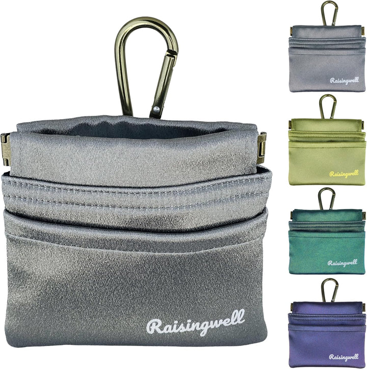 Dog Treat Pouch, Green Pocket Sized Pet Training Pouch, Cotton Fabric, Hand Free Dog Walking Bag with Carabiner, Self-Closing Pet Feed Snack Reward, for Puppy Travel or Outdoor Use