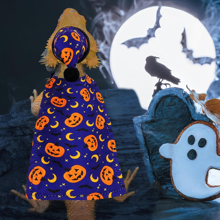 Halloween Bearded Dragon Costume, Cute Pumpkin Pattern Holiday Small Pet Clothes and Hat Set Outfit, Lizard Reptiles Small Animal Accessories
