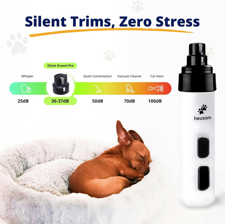 Silent Groom Pro Pet Nail Grinder | Whisper Quiet Claw Trimmer for Dogs, Cats and Other Animals | Safe & Stress Free Nail Grooming, Ideal for Sensitive Dogs of All Breeds & Sizes
