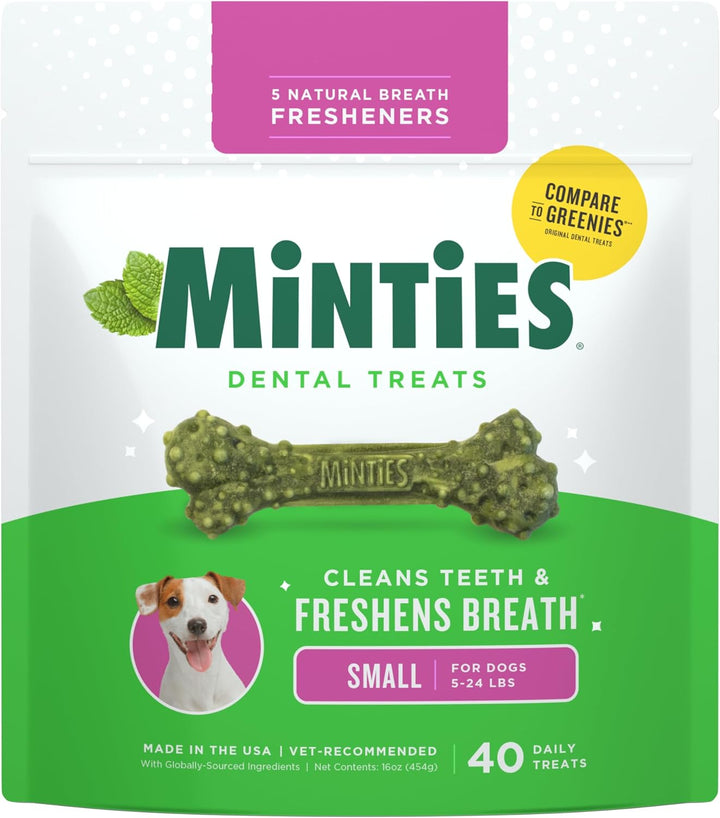 Dental Chews for Dogs, 60 Count, Vet-Recommended Mint-Flavored Treats for Medium Dogs 25-50 Lbs, Bones Clean Teeth, Fight Bad Breath, and Removes Plaque and Tartar