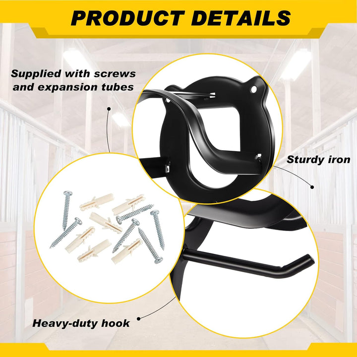 3 Counts Horse Bridle Rack Bracket Bridle Hooks Tack Storage Halter Hanger Metal Holder with Tubes and Screw for Horse Barn Supplies(Black)