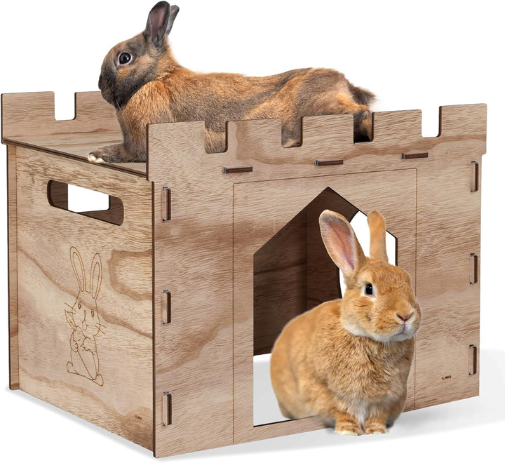 Large Sturdy Bunny House with Spacious Balcony Hidey Detachable Playhouse for Rabbit Hideout Castle Tower Toys for Indoor Bunnies Guinea Pig Hamster Chinchilla Gerbil