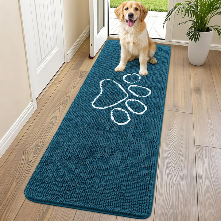 Dog Door Mat for Muddy Paws, Absorbent Dirt Trapper Non Slip Quick Dry Washable Chenille Mat for Mud Dogs, Entry Rug for Indoor and Outdoor (30X20 Inches, Grey)