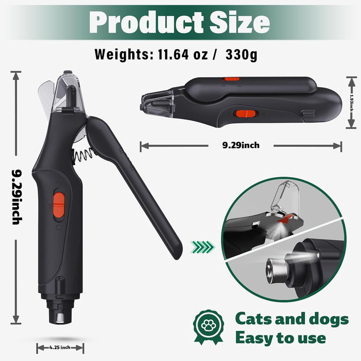 2-In-1 Dog Nail Clippers & Cat Nail Clippers Trimmers for Large Medium Small Dogs Cats Claw Trimmer Quick Sensor and Safety Guard USB Rechargeable with 2 LED Lights Dogs Nail Trimmer