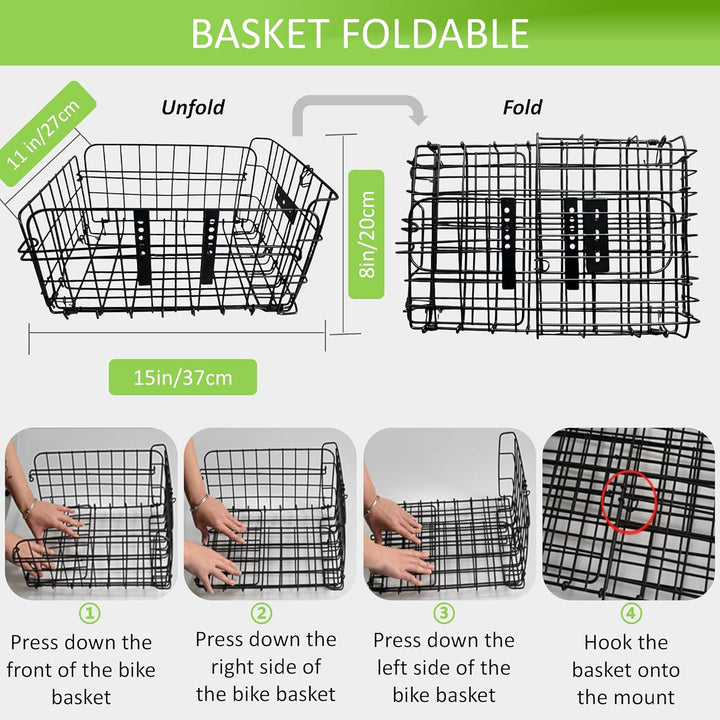 Large Dog Bike Basket with Removable Liner Bag, Portable Rear Bike Basket Carrier for Travel, Waterproof Bike Storage Suit for Front/Rear/Side of Bicycle, Ebike Accessoriest for Pets, Fruit & Grocery