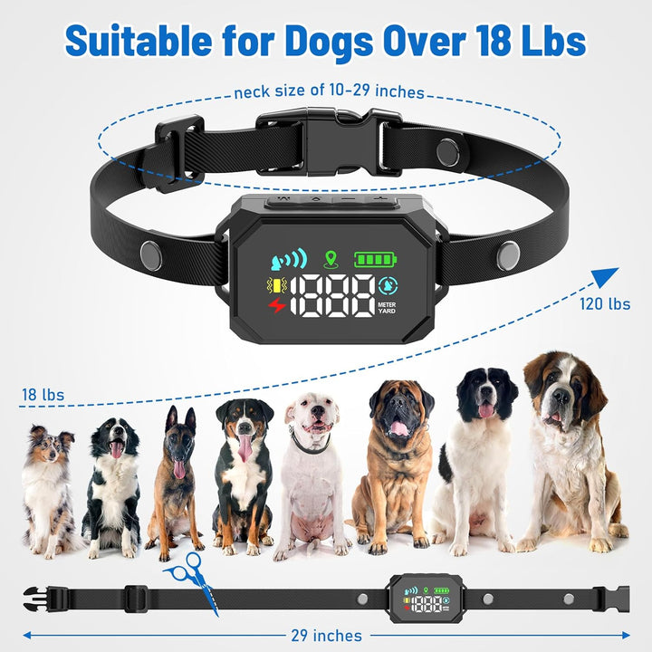 GPS Wireless Dog Fence, Electric Fence for Dogs, Perimeter Collar Fence System, Radius 33-1999 Yards, IPX7 Waterproof, Beep Vibration Shock Correction, for Pets over 18 Lbs