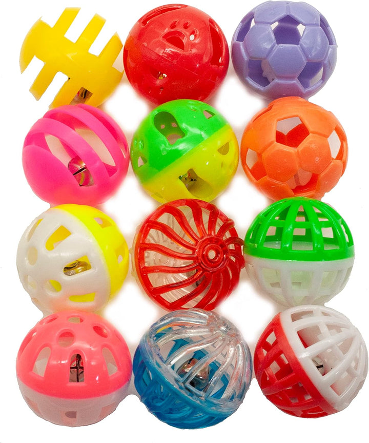 12PCS Value Pack Plastic Ball Cat Toys Lattice Balls with Bell Jingle Kitten Toy,Gift Box 1.5" 6 Styles