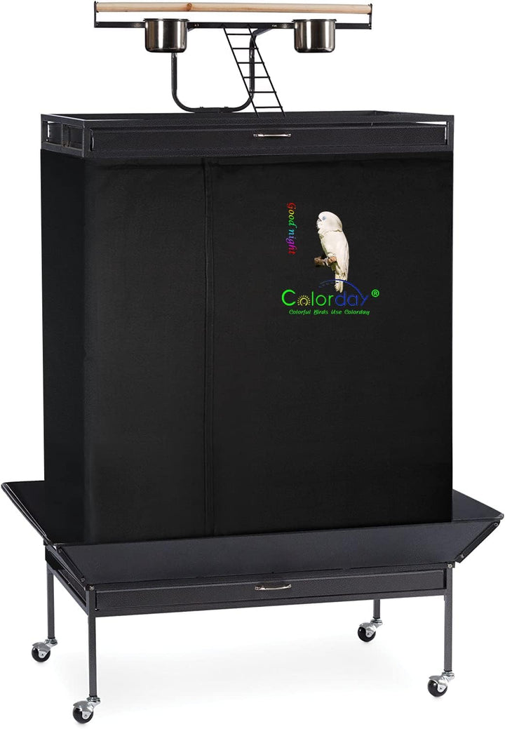 Good Night Bird Cage Cover for Large Bird Cage with Play Top (Patented), Black 68"