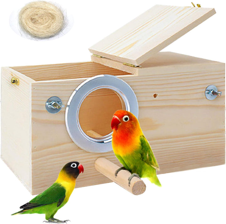 Parakeet Nesting Box Bird House Wood Breeding Box Parrots Mating Box for Lovebirds Budgie Finch Cockatoo Canary and Medium-Sized Birds(S)