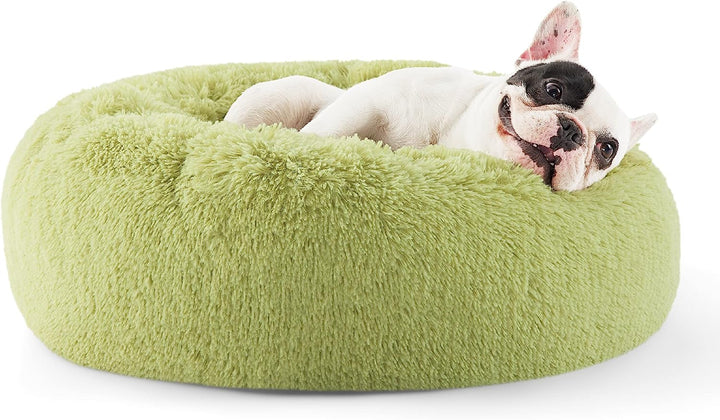 Calming Dog Bed Medium Size Dog - Donut Washable Medium Pet Bed, 30 Inches Anti-Slip round Fluffy Plush Faux Fur Cat Bed, Fits up to 45 Lbs Pets, Camel