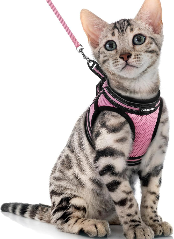 Cat Harness and Leash Set for Walking Escape Proof, Adjustable Soft Kittens Vest with Reflective Strip for Cats, Comfortable Outdoor Vest, Black, S